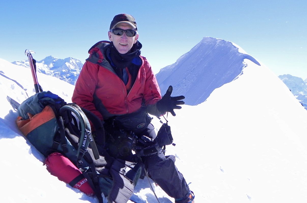 03 Jerome Ryan On The Chulu Far East Summit At 6056m At 9am - It Is Too Steep To Stand Up 